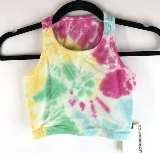 Electric & Rose Sports Bra Crop Top Racerback Tie Dye Colorful Pink Yellow XS