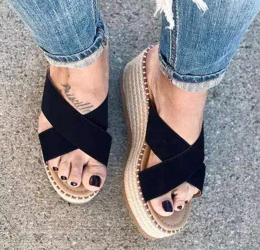 Soda Black Espadrille Slip On Sandal