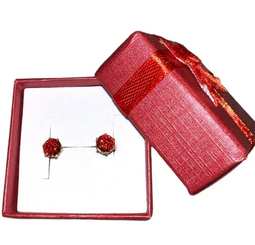 Ruby cz July birthday post earrings with 14k gold plated post. New