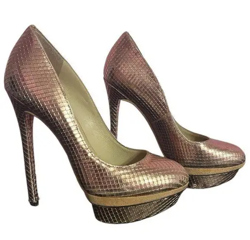 Brian Atwood Pink Metallic Stiletto Platform Heels 5.5