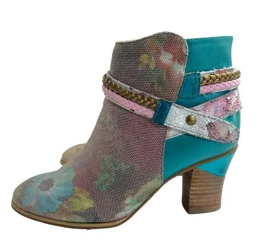 L’ARTISTE GAVIVA TURQUOISE LEATHER ANKLE BOOT Blue Size 7