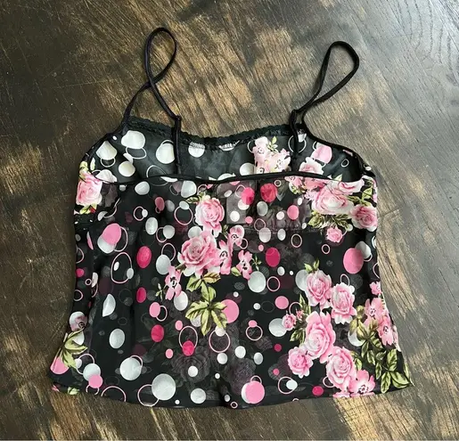 Black and Pink Floral Polka Dot Pajama Set Camisole & Pants sz M Size M