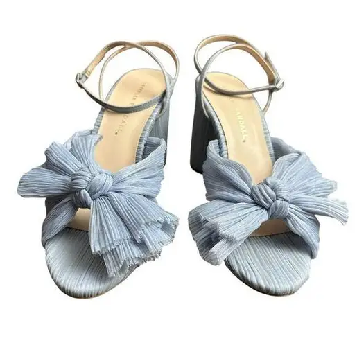 Loeffler Randall 7 Camellia Blue Pleated Bow Heel Designer Open Toe Ankle Strap