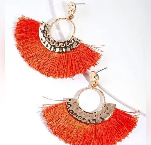 Lovisa Shiny Gold Circle Fringe Drop Earrings Burnt Orange