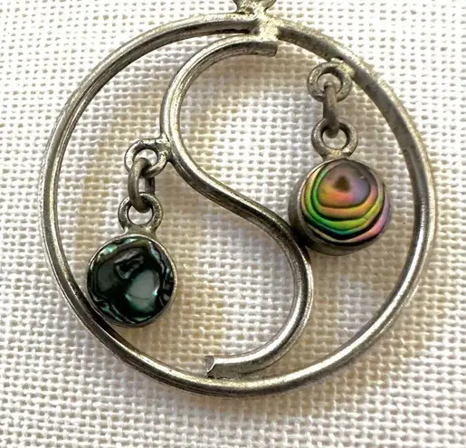 Sterling silver abalone onyx yin yang circle earrings