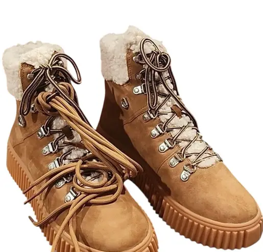 LISA VICKY Tireless V Lace Up Suede Sherpa Booties, Size US Womens 11 New in Box
