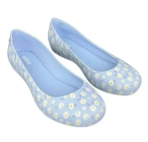 Melissa Floral Ballet Flats Sandals Shoes Size 6 Blue Daisies Pull On Round Toe