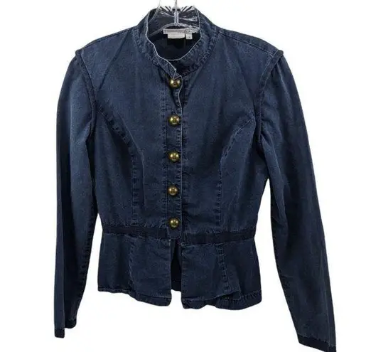 Women's Denim Blue Cotton Gold Button Front Sz. 6 Jacket 11g