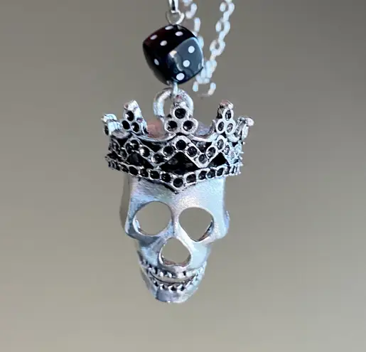 Handmade goth punk Victorian funky skull & black dice necklace💀🖤🍃🎲⭐️🤘