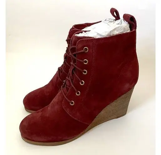 Dita Wedge Lace Leather Suede Upper Boot Burgundy Red Size 7 NEW