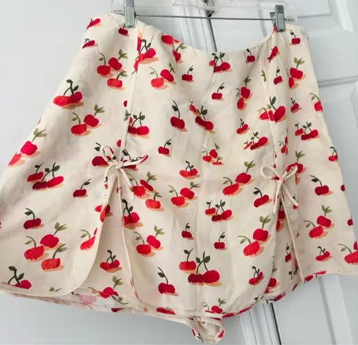 Farm Rio Cherry Print Linen Blend Skort, Size XL