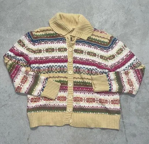 Mountain Lake Vintage Nordic MultiColor Pattern Faire Isle Button Down Sweater