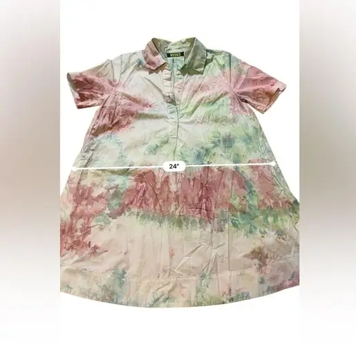 Dyers Hand Tie Dyed White Tee Shirt Swing Dress Cotton Side Seam Pockets XS