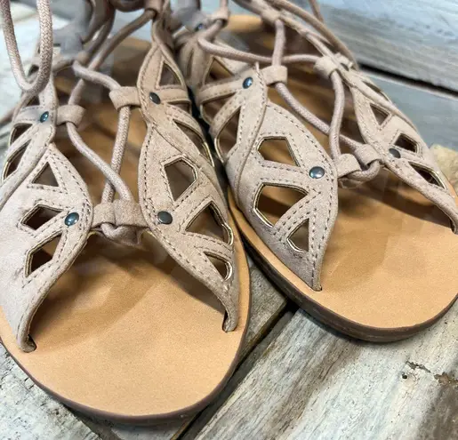 Vintage Mossimo Nadine Ghillie Lace Up Sandals Tan Neutral Boho Y2K Gladiator 7