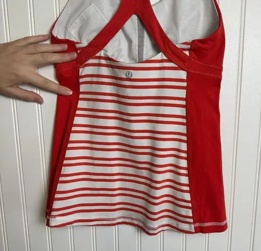 Lululemon  Run Fast Track Tank Top Built In Bra Red And White Stripe