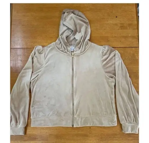 Magaschoni XL Hoodie Velvet Velour Teddy Zip Terry Jacket Taupe Beige Sweater