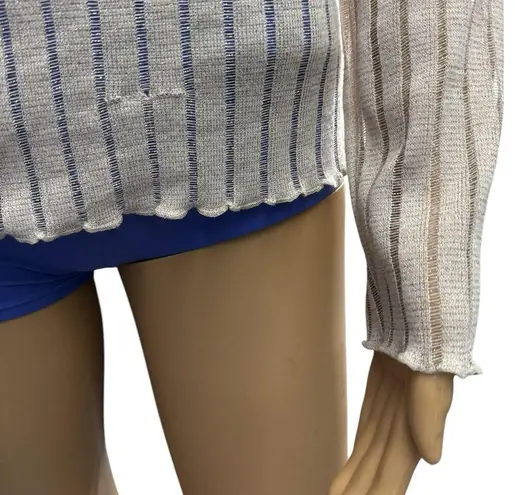 Pilcro Semi Sheer Metallic Knit Lettuce Hem Beige Mock Neck Sweater Size Medium Tan