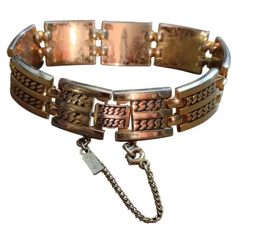 Vintage Monet Gold Tone Chain Link Hinged Bracelet Safety Chain Large