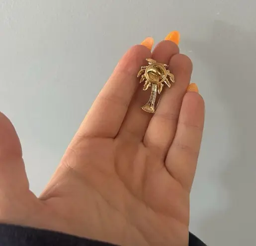 Nina Ricci NR Enamel Rhinestone Palm Tree Color Brooch Pin Signed Vintage Green