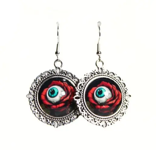 Handmade Gothic Victorian "Beauty is in the Eye of the Beholder" Rose Eyeball Earrings
