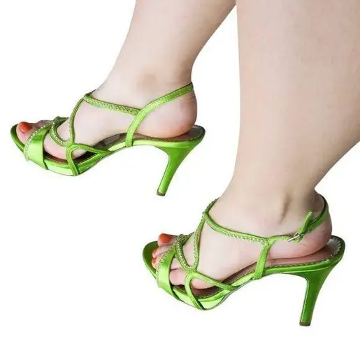 Vintage Y2K Michelangelo Lime Green Rhinestone Heels Size 8.5