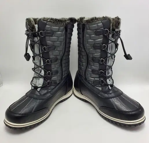 Tundra Boots Zermat Snow Quilted Faux Fur Trim Boot Women's Size 9 Black