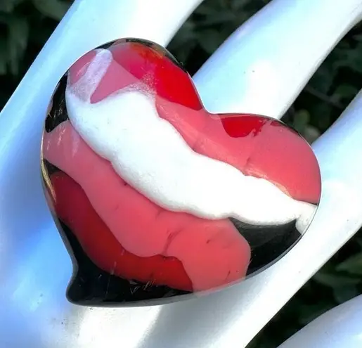 Pink red cream black heart cocktail ring