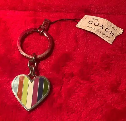 Coach A Very Beautiful Vintage Striped Heart  Keychain Key Fob Key ring