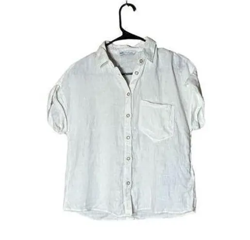 ZARA  Linen White Button Front Blouse Size Small