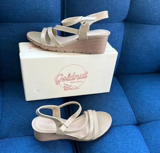 Tan Wedge Sandals with Strappy Design and Open