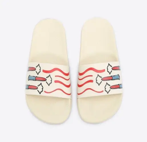 Valentino Garavani Valentino women’s Lipstick print off-white pool slide sandals size IT 37 US 7
