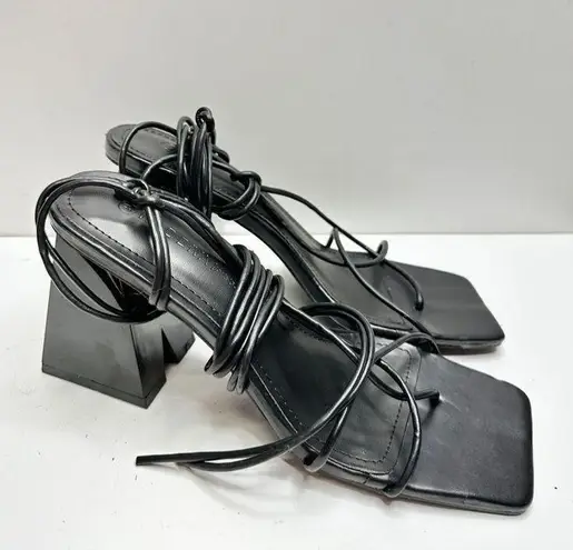 Wild Diva  Sandals Womens Size 9 Black Wraparound Square Toe Heels