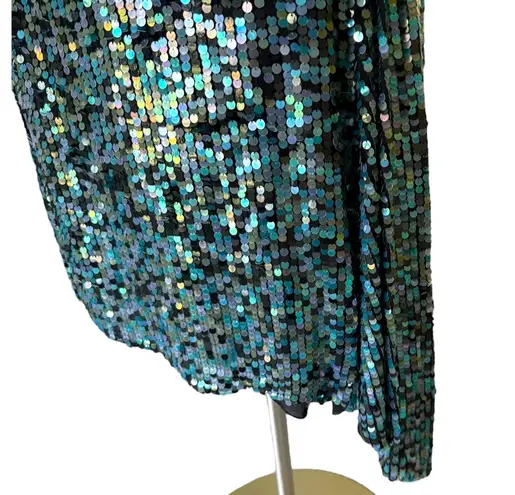 Emporio Armani Vintage Silk Sequin Dress Blue Green Black Asymmetric Size 8