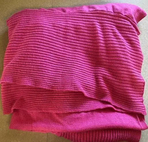 Tolani Pink Ribbed Pure Wool Barbie Pink Coastal Western Granola Wrap Sc…