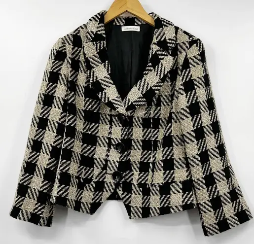 Coldwater Creek Houndstooth Blazer Chenille Jacket Black Size 12 Petite Womens