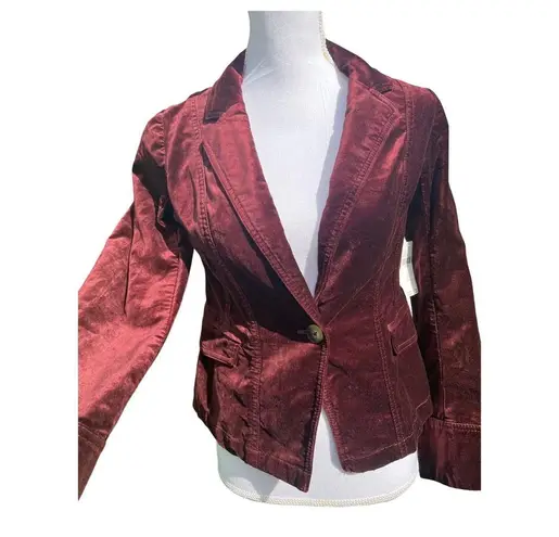 Maeve Anthropologie Velvet Burgundy Blazer Size 6P Petites NWT