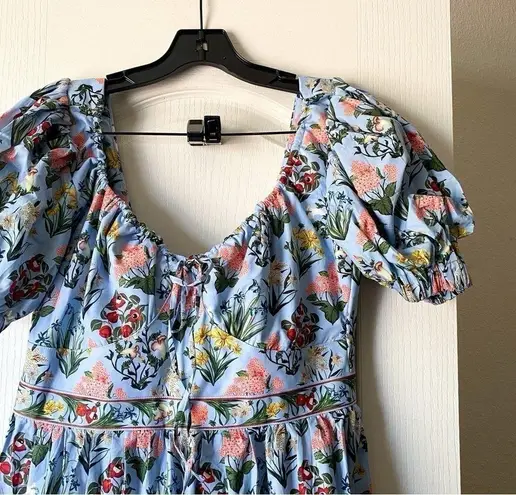 Agua Bendita Palmera Magdalena Dia Floral Midi Dress Multicolor Size Large NWT Blue