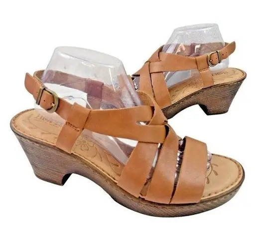 *Born Wedge Sandals Women’s Size 10 Brown Leather Strappy Comfort Summer Travel