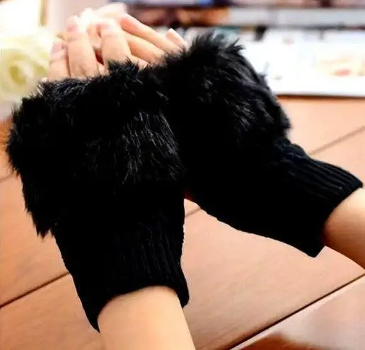 Plush Warm Ribbed Knitted Fingerless Gloves Great for Phone Black