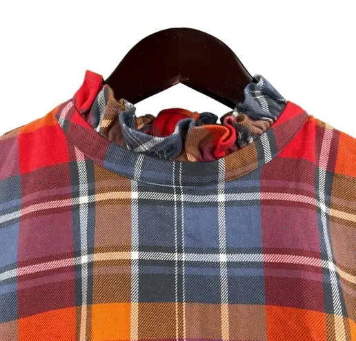 Something Navy Dress Mini Plaid Ruffled Collar Cotton Small Cozy Cottage