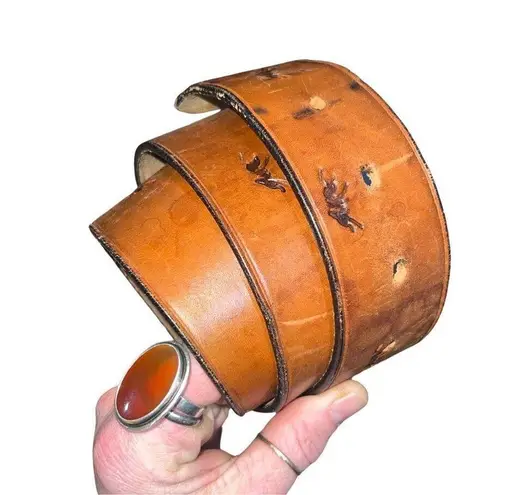 Red Ants Pants 100% Brown Leather Hand Made Belt By Kathy Hochstrat size 36