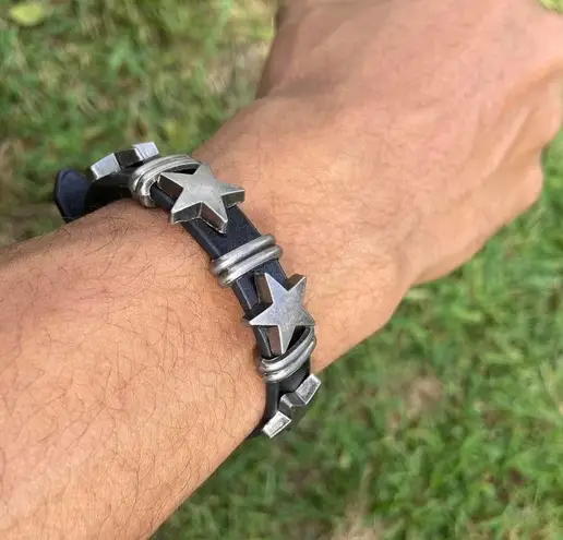 Gothic Punk bracelet Style Pentagram Bracelet, Suitable For Men Women Grunge Black