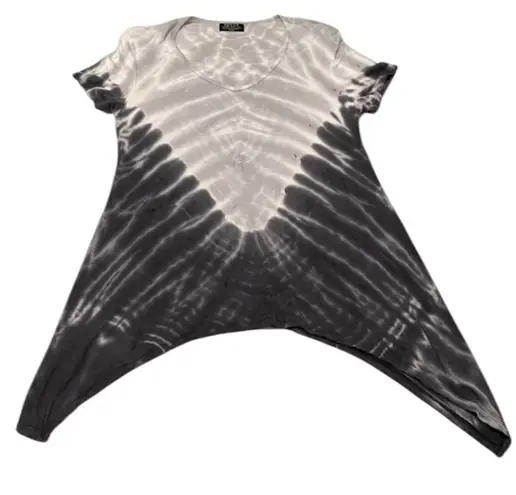 Tryst sz L super soft grey & black short sleeve tie dye shark bit hem tunic EUC