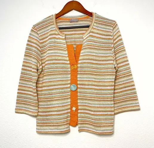 Per Una vintage colorful striped 3/4 sleeves knit cardigan sweater size L Size L