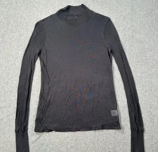 Bailey 44 Mock Neck Sheer Long Sleeve Top Women's Small Gray Ribbed Knit