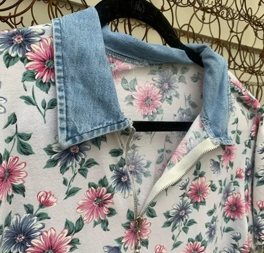 Vintage 90s floral denim collared T