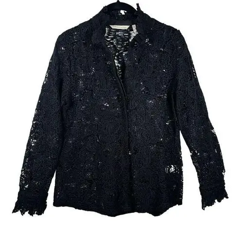 Soft Surroundings Black Lace Top Crochet Lace Whimsigoth Button Up Sz Petite XS