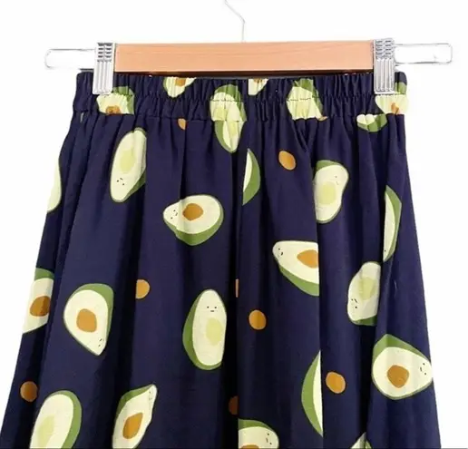 Cellabie Skirt Smiling Avocado Print Midi Novelty Skirt Women's Small One Size Blue Size 2