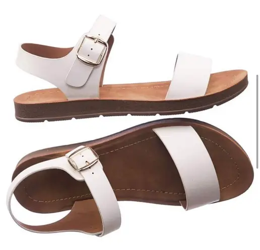 White Ankle Strap Vegan Leather Sandal Size 9