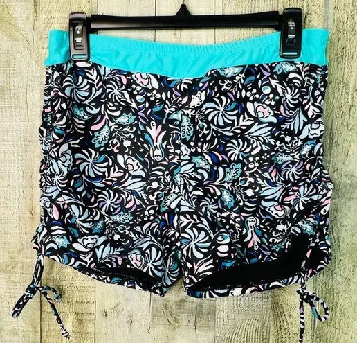 Yonique Size XL Swim Shorts Floral w/Side Ruching w/Stretch Waistband Blue